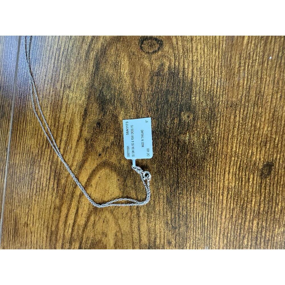 Sterling Silver Cross Necklace w/ Simulated Diamonds - Picture 3 of 4